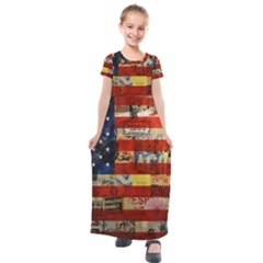 Usa Flag United States Kids  Short Sleeve Maxi Dress by uniart180623