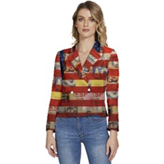 Usa Flag United States Women s Long Sleeve Revers Collar Cropped Jacket by uniart180623