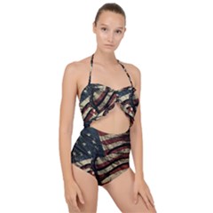 Flag Usa American Flag Scallop Top Cut Out Swimsuit by uniart180623