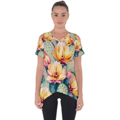 Prickly Pear Cactus Flower Plant Cut Out Side Drop Tee by Ravend