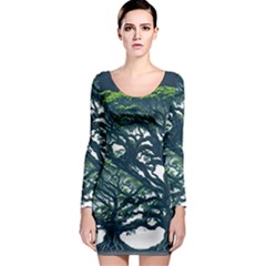Tree Leaf Green Forest Wood Natural Nature Long Sleeve Bodycon Dress by Ravend