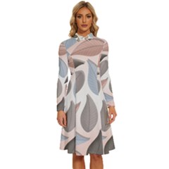 Leaves Pastel Background Nature Long Sleeve Shirt Collar A-line Dress by Ravend