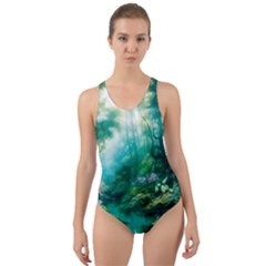 River Stream Flower Nature Cut-out Back One Piece Swimsuit by Ravend