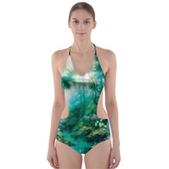 River Stream Flower Nature Cut-out One Piece Swimsuit by Ravend