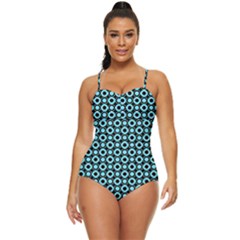 Mazipoodles Blue Donuts Polka Dot Retro Full Coverage Swimsuit by Mazipoodles