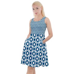 Mazipoodles Dusty Duck Egg Blue White Donuts Polka Dot Knee Length Skater Dress With Pockets by Mazipoodles