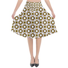 Mazipoodles Olive White Donuts Polka Dot Flared Midi Skirt by Mazipoodles