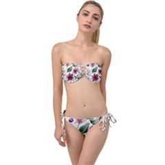 Floral Pattern Twist Bandeau Bikini Set by designsbymallika