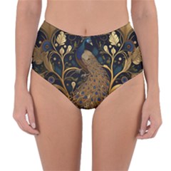 Peacock Plumage Bird Decorative Pattern Graceful Reversible High-waist Bikini Bottoms by Ravend
