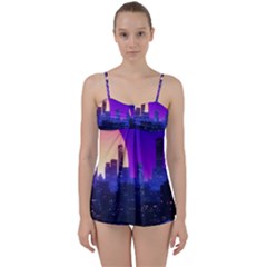 The Sun Night Music The City Background 80s, 80 s Synth Babydoll Tankini Set by uniart180623