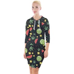 Watermelon Berries Patterns Pattern Quarter Sleeve Hood Bodycon Dress by uniart180623