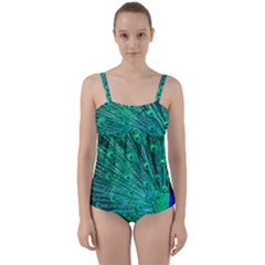 Green And Blue Peafowl Peacock Animal Color Brightly Colored Twist Front Tankini Set by uniart180623