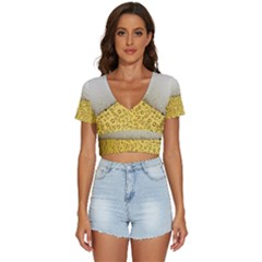 Texture Pattern Macro Glass Of Beer Foam White Yellow Art V-neck Crop Top by uniart180623