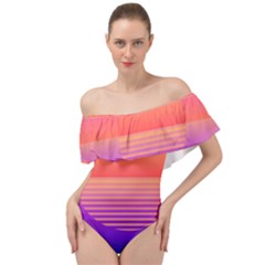 Sunset Summer Time Off Shoulder Velour Bodysuit  by uniart180623