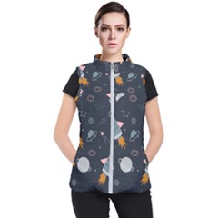 Space Background Illustration With Stars And Rocket Seamless Vector Pattern Women s Puffer Vest by uniart180623