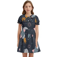 Space Background Illustration With Stars And Rocket Seamless Vector Pattern Kids  Bow Tie Puff Sleeve Dress by uniart180623