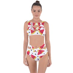 Cute Smiling Watermelon Seamless Pattern White Background Bandaged Up Bikini Set  by Simbadda