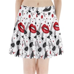 Red Lips Black Heels Pattern Pleated Mini Skirt by Simbadda