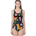 Funny Christmas Pattern Background One Piece Swimsuit View1