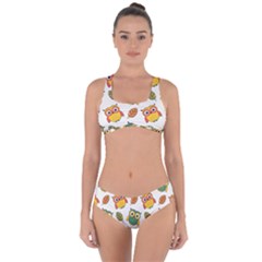 Background-with-owls-leaves-pattern Criss Cross Bikini Set by Simbadda