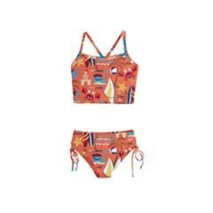 Seamless Pattern Vector Beach Holiday Theme Set Girls  Tankini Swimsuit by Simbadda