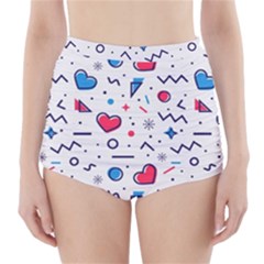 Hearts-seamless-pattern-memphis-style High-waisted Bikini Bottoms by Simbadda