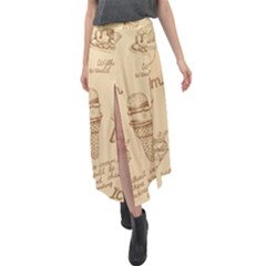 Ice-cream-vintage-pattern Velour Split Maxi Skirt by Simbadda