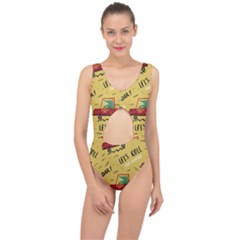 Childish-seamless-pattern-with-dino-driver Center Cut Out Swimsuit by Simbadda
