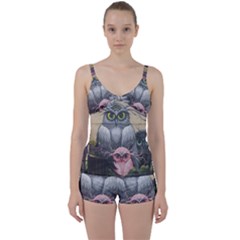 Graffiti Owl Design Tie Front Two Piece Tankini by Excel