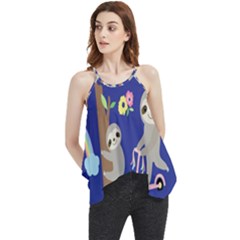 Hand-drawn-cute-sloth-pattern-background Flowy Camisole Tank Top by Simbadda