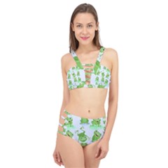 Cute-green-frogs-seamless-pattern Cage Up Bikini Set