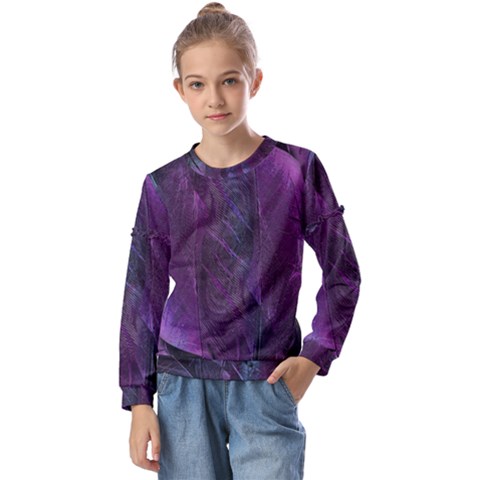 Feather Pattern Texture Form Kids  Long Sleeve Tee With Frill  by Grandong