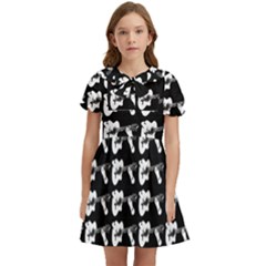 Guitar Player Noir Graphic Kids  Bow Tie Puff Sleeve Dress by dflcprintsclothing