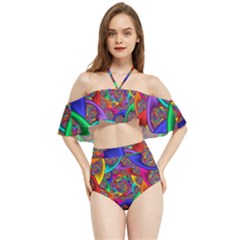 Color Spiral Halter Flowy Bikini Set 
