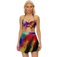 Colorful Abstract Paint Splats Background Vintage Style Bikini Top And Skirt Set  by Proyonanggan