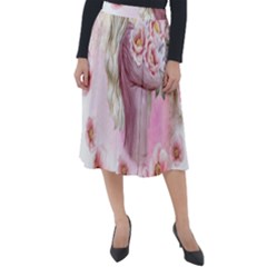 Women With Flowers Classic Velour Midi Skirt  by fashiontrends