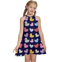 Micro Duck Pattern Kids  Halter Collar Waist Tie Chiffon Dress by InPlainSightStyle