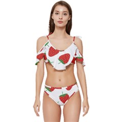 Seamless Pattern Fresh Strawberry Ruffle Edge Tie Up Bikini Set	 by Bangk1t