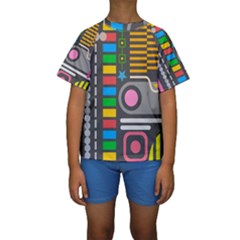 Pattern Geometric Abstract Colorful Arrows Lines Circles Triangles Kids  Short Sleeve Swimwear by Bangk1t
