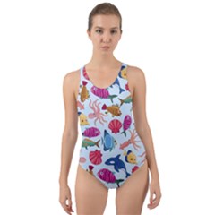 Sea Creature Themed Artwork Underwater Background Pictures Cut-out Back One Piece Swimsuit by Bangk1t