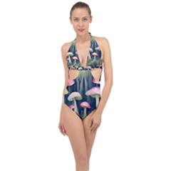 Mushroom Fungus Halter Front Plunge Swimsuit by Ravend
