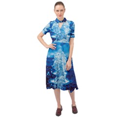Water Blue Wallpaper Keyhole Neckline Chiffon Dress