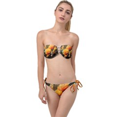 Yellow Butterfly Flower Twist Bandeau Bikini Set by artworkshop