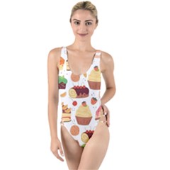 Dessert And Cake For Food Pattern High Leg Strappy Swimsuit by Grandong