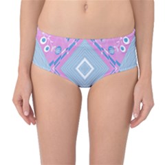 Bohemian Chintz Illustration Pink Blue White Mid-waist Bikini Bottoms by Mazipoodles