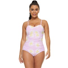 Mazipoodles Bold Daisies Pink Retro Full Coverage Swimsuit by Mazipoodles