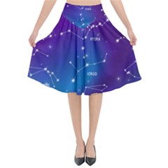 Realistic Night Sky With Constellations Flared Midi Skirt by Cowasu