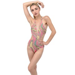 Pattern Glitter Pastel Layer Plunging Cut Out Swimsuit by Grandong