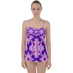 Pink And Purple Flowers Pattern Babydoll Tankini Top by shoopshirt