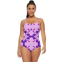 Pink And Purple Flowers Pattern Retro Full Coverage Swimsuit